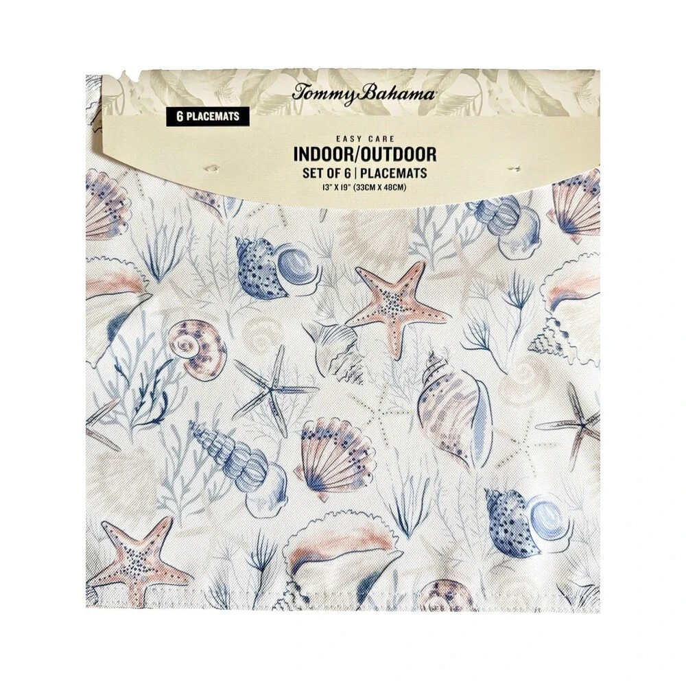 Tommy Bahama Placemats Set of 6 Beach Shells Indoor Outdoor Fade Water Resistant